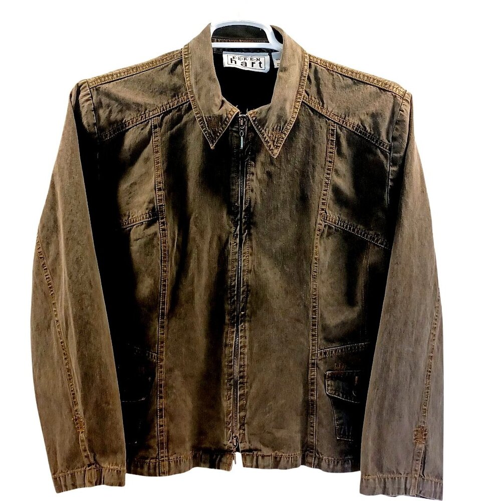 Keren Hart Rugged Stone Wash Cabincore Brown Denim Streetcore Jean Jacket Wms XL